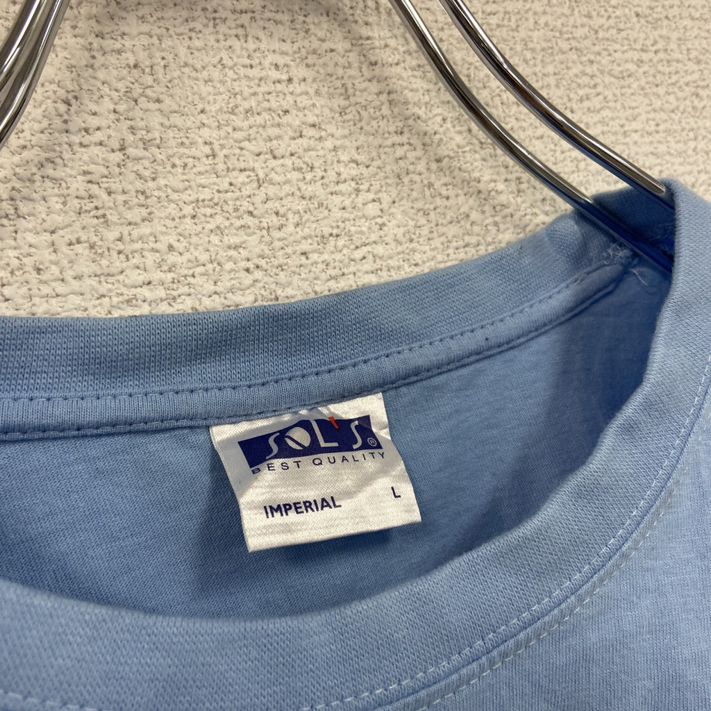 古着 used　SOL’S　半袖プリントTシャツ　NAPO　クルーネック　レトロデザイン　水色　ライトブルー　Lサイズ