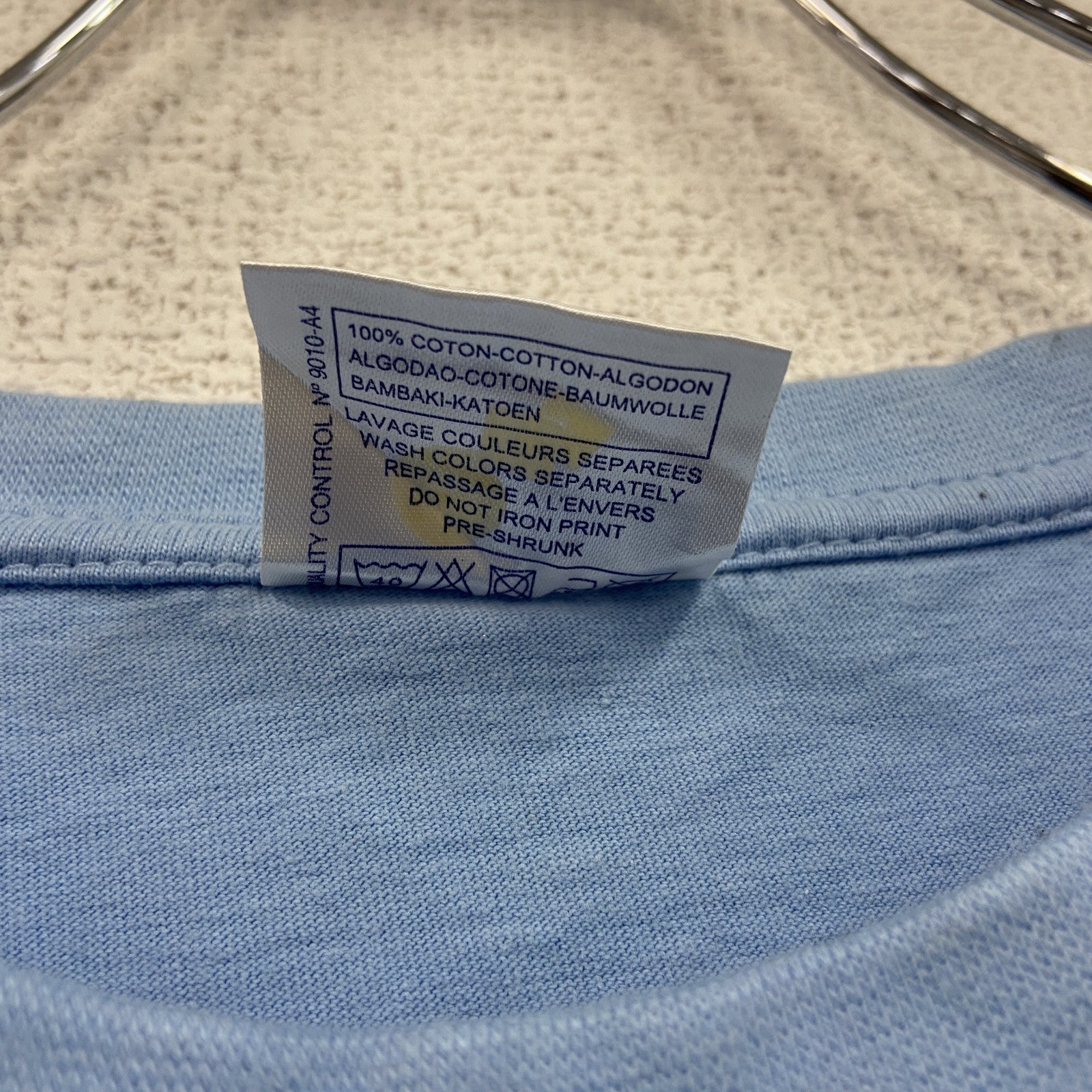古着 used　SOL’S　半袖プリントTシャツ　NAPO　クルーネック　レトロデザイン　水色　ライトブルー　Lサイズ
