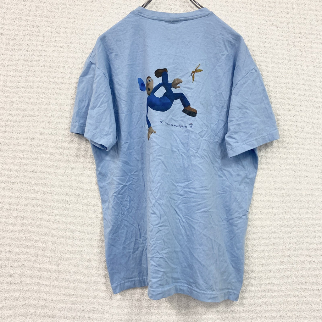 古着 used　SOL’S　半袖プリントTシャツ　NAPO　クルーネック　レトロデザイン　水色　ライトブルー　Lサイズ