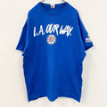 古着 used　ギルダン　半袖プリントTシャツ　ロサンゼルスクリッパーズ　クルーネック　レトロデザイン　青　ブルー　XLサイズ