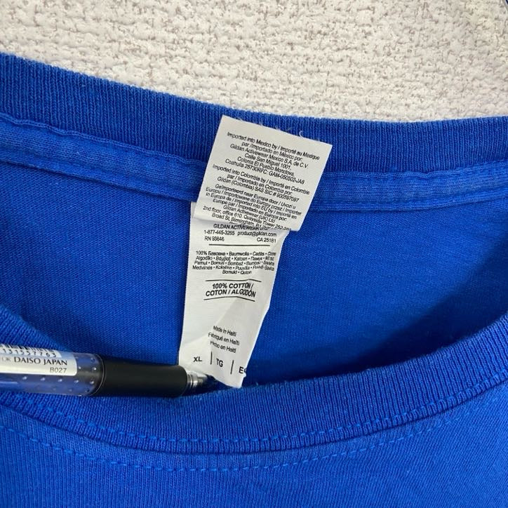 古着 used　ギルダン　半袖プリントTシャツ　ロサンゼルスクリッパーズ　クルーネック　レトロデザイン　青　ブルー　XLサイズ