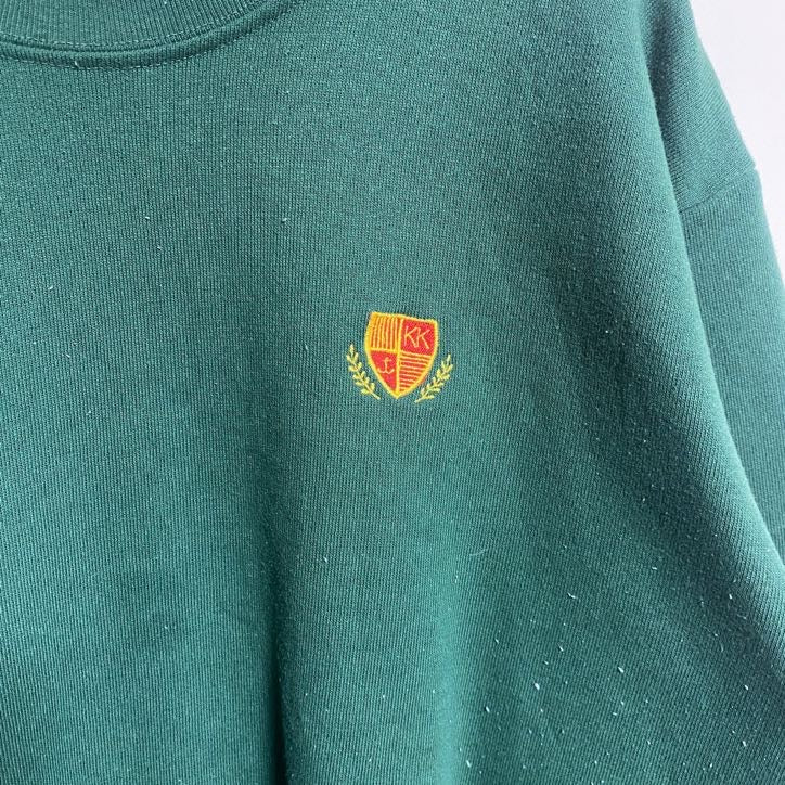 古着 used　KELLY’S KIDS　USA製　長袖クルーネックスウェット　トレーナー　ワンポイント刺繍　グリーン　Mサイズ