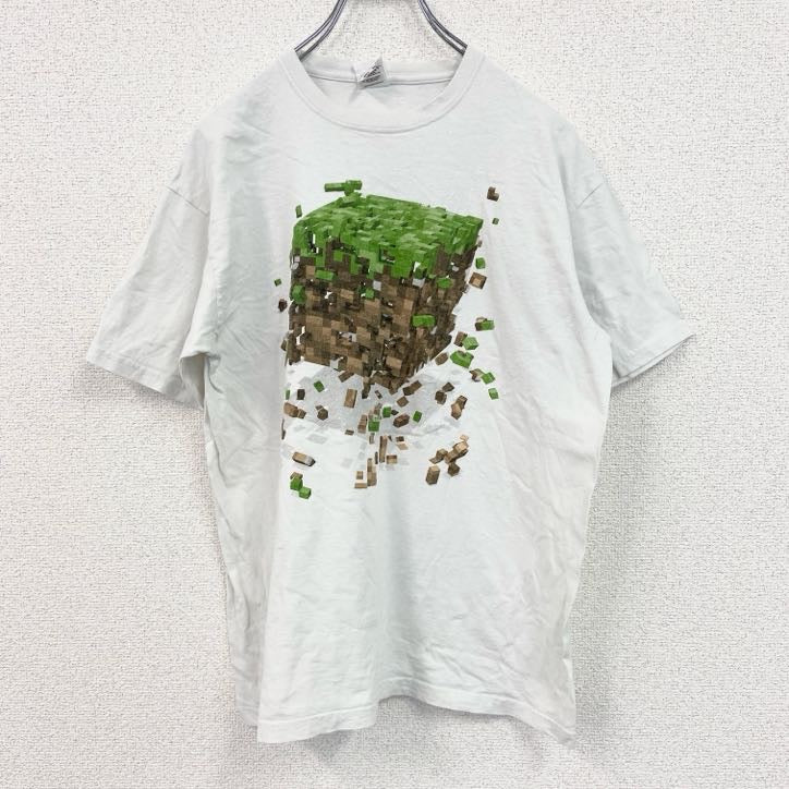 古着 used　フルーツオブザルーム　半袖プリントTシャツ　マインクラフト　クルーネック　レトロデザイン　白　ホワイト