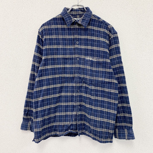 PIKO　ピコ　長袖ネルシャツ　チェック柄　刺繍ロゴ　青　ブルー　Mサイズ