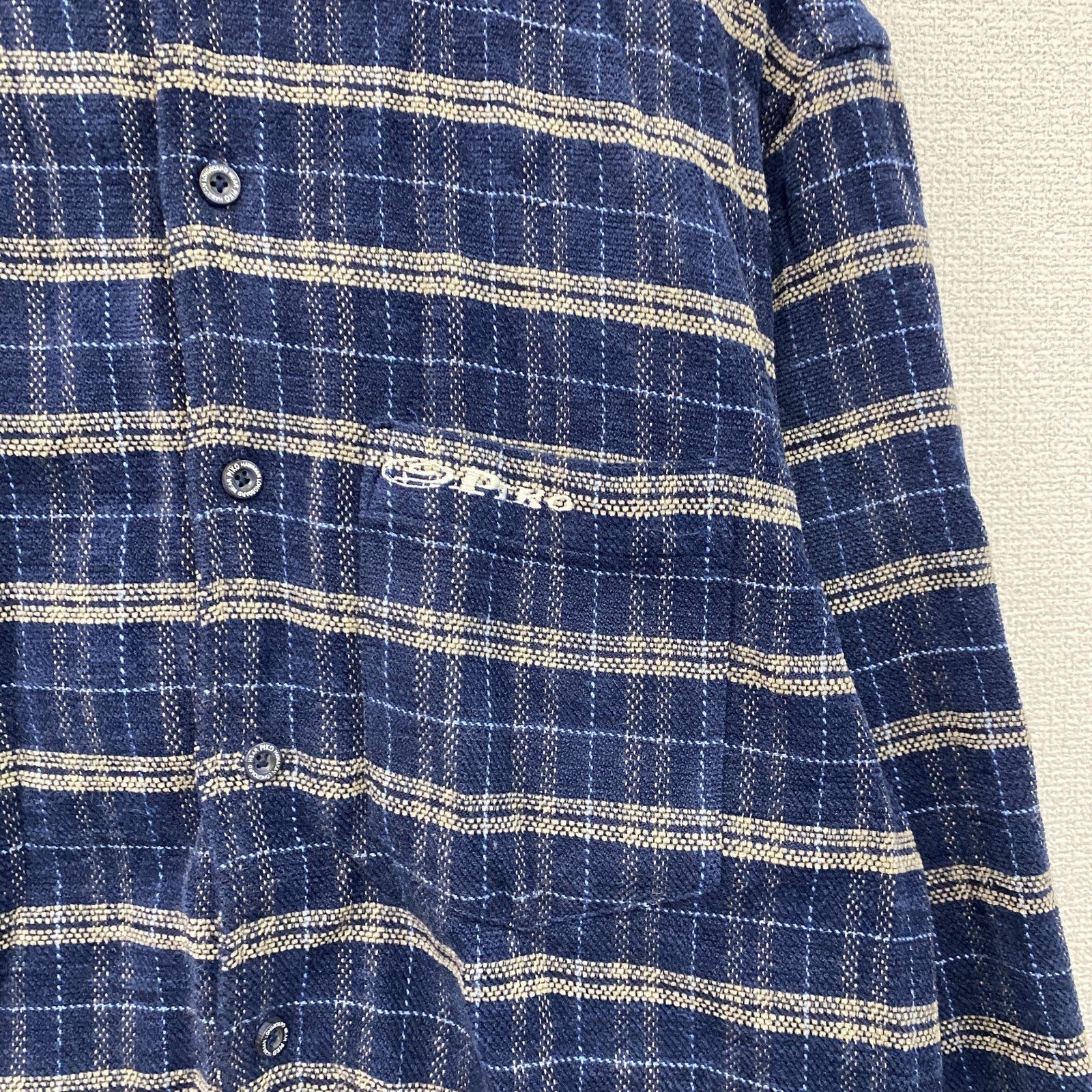 PIKO　ピコ　長袖ネルシャツ　チェック柄　刺繍ロゴ　青　ブルー　Mサイズ