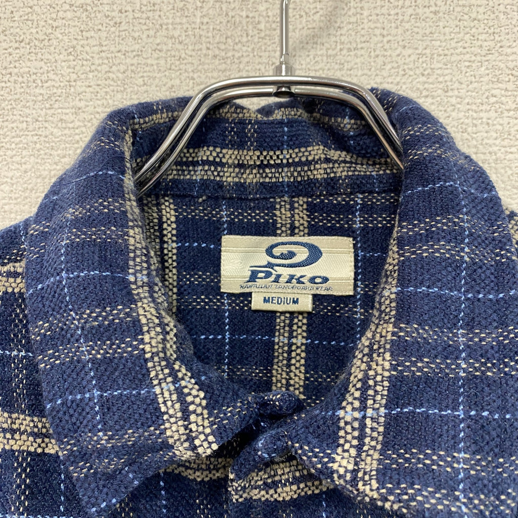 PIKO　ピコ　長袖ネルシャツ　チェック柄　刺繍ロゴ　青　ブルー　Mサイズ