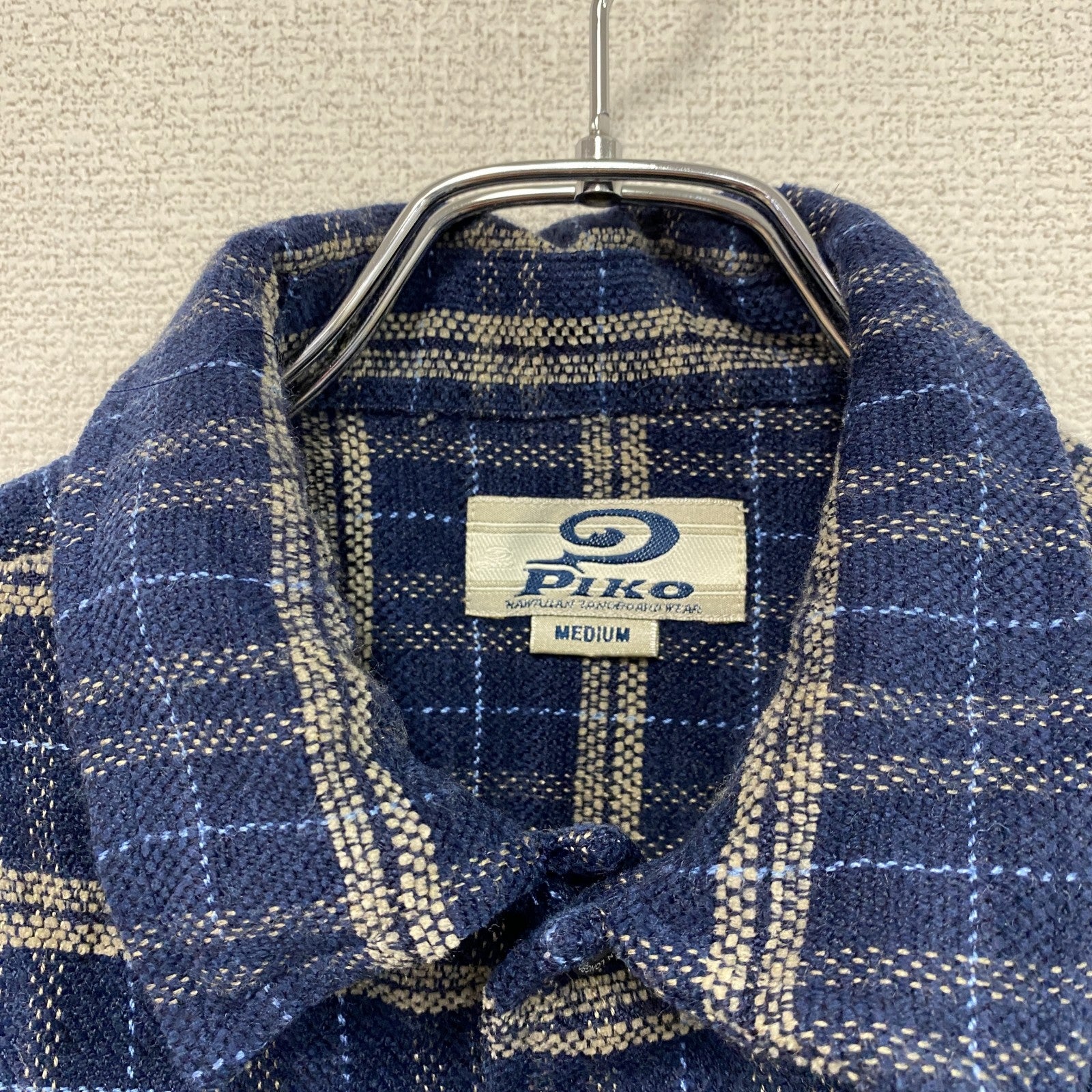 PIKO　ピコ　長袖ネルシャツ　チェック柄　刺繍ロゴ　青　ブルー　Mサイズ