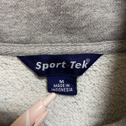 古着 used　SportTek　長袖ハーフジップスウェット　トレーナー　ワッペン刺繍　JSM　グレー　レトロデザイン　Mサイズ