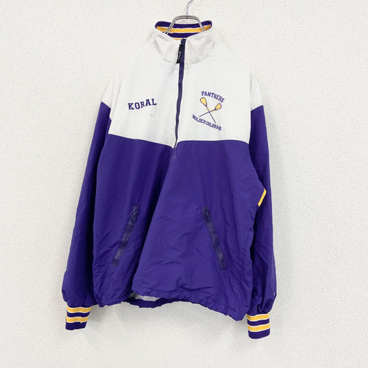 90s～　B SPORTS　ハーフジップナイロンプルオーバージャケット　バイカラー　白　ホワイト　紫　パープル　Lサイズ