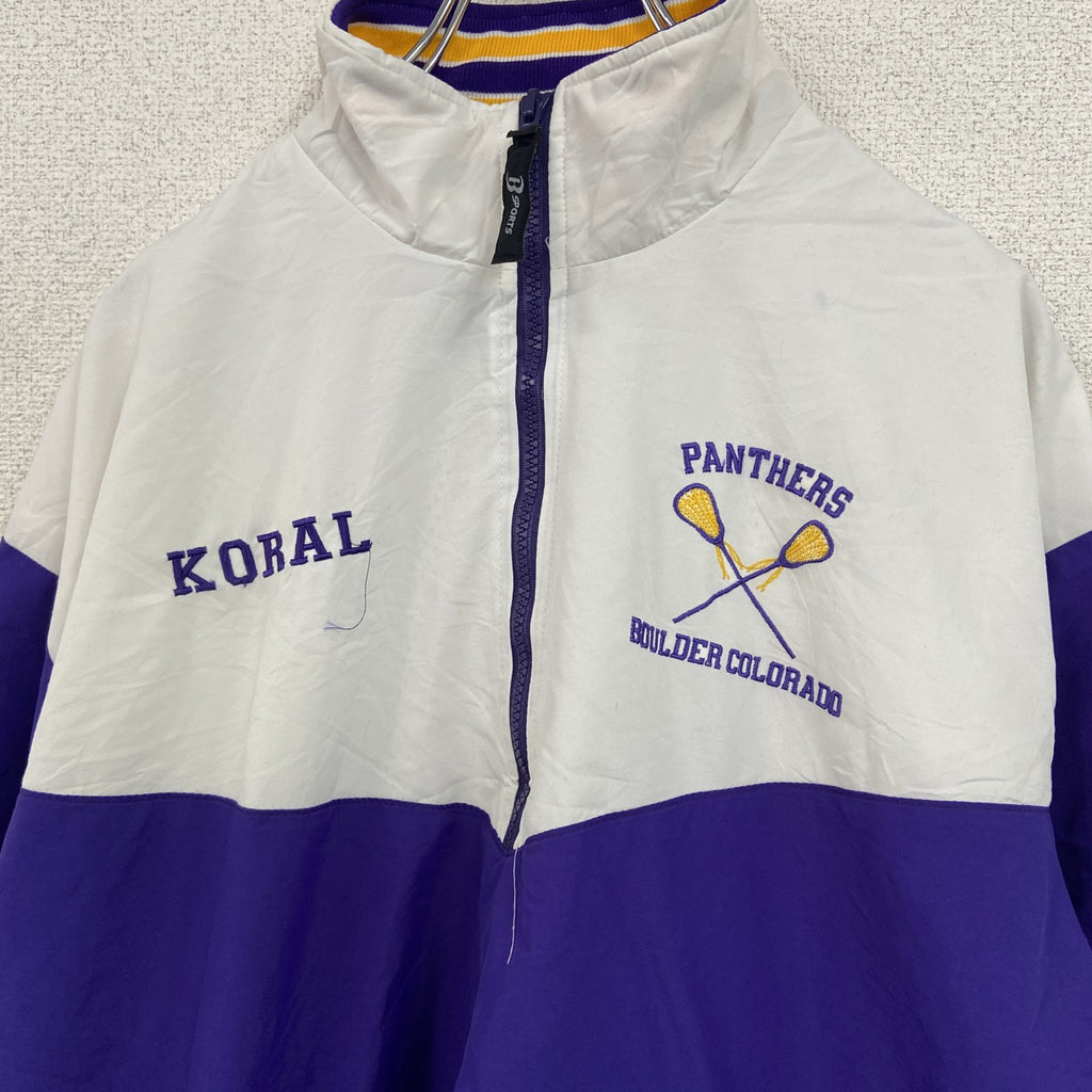 90s～　B SPORTS　ハーフジップナイロンプルオーバージャケット　バイカラー　白　ホワイト　紫　パープル　Lサイズ