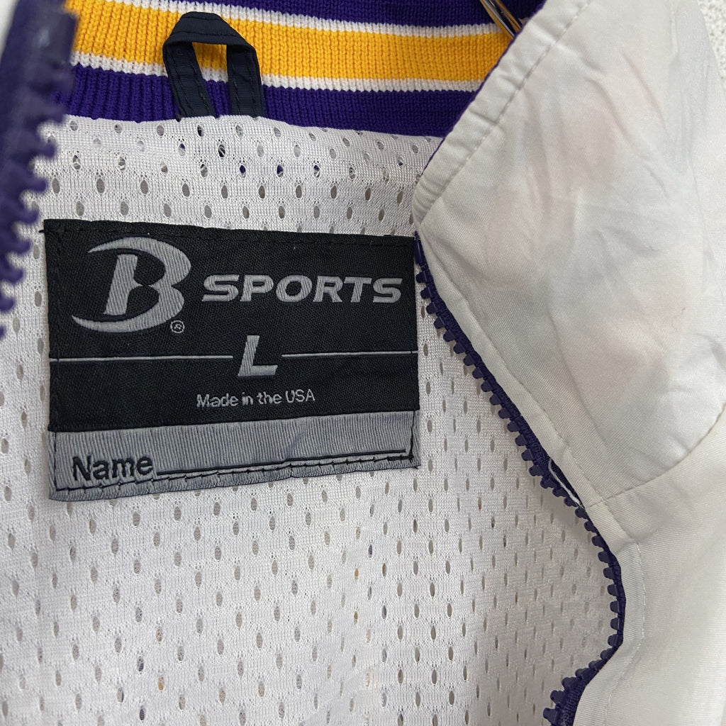 90s～　B SPORTS　ハーフジップナイロンプルオーバージャケット　バイカラー　白　ホワイト　紫　パープル　Lサイズ