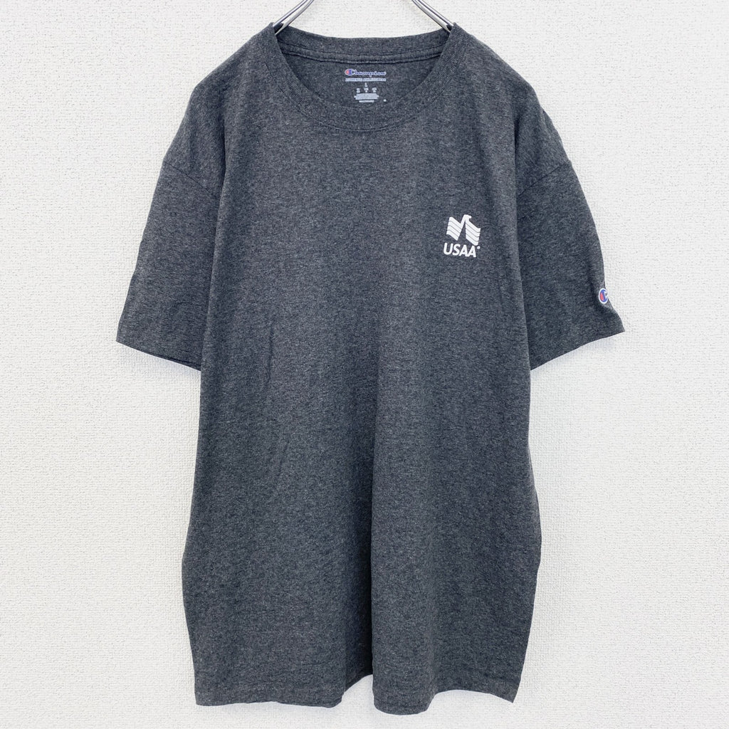 古着 used　Champion　チャンピオン　USAA　半袖アドバタイジングＴシャツ　企業系　霜降りグレー　杢グレー　Lサイズ