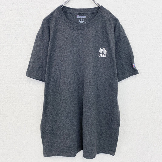 古着 used　Champion　チャンピオン　USAA　半袖アドバタイジングＴシャツ　企業系　霜降りグレー　杢グレー　Lサイズ