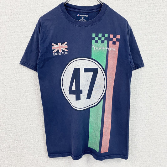 古着 used　Lambretta　半袖レーシングデザインプリントTシャツ　イギリス　クルーネック　ネイビー　Sサイズ