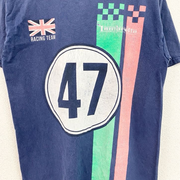 古着 used　Lambretta　半袖レーシングデザインプリントTシャツ　イギリス　クルーネック　ネイビー　Sサイズ