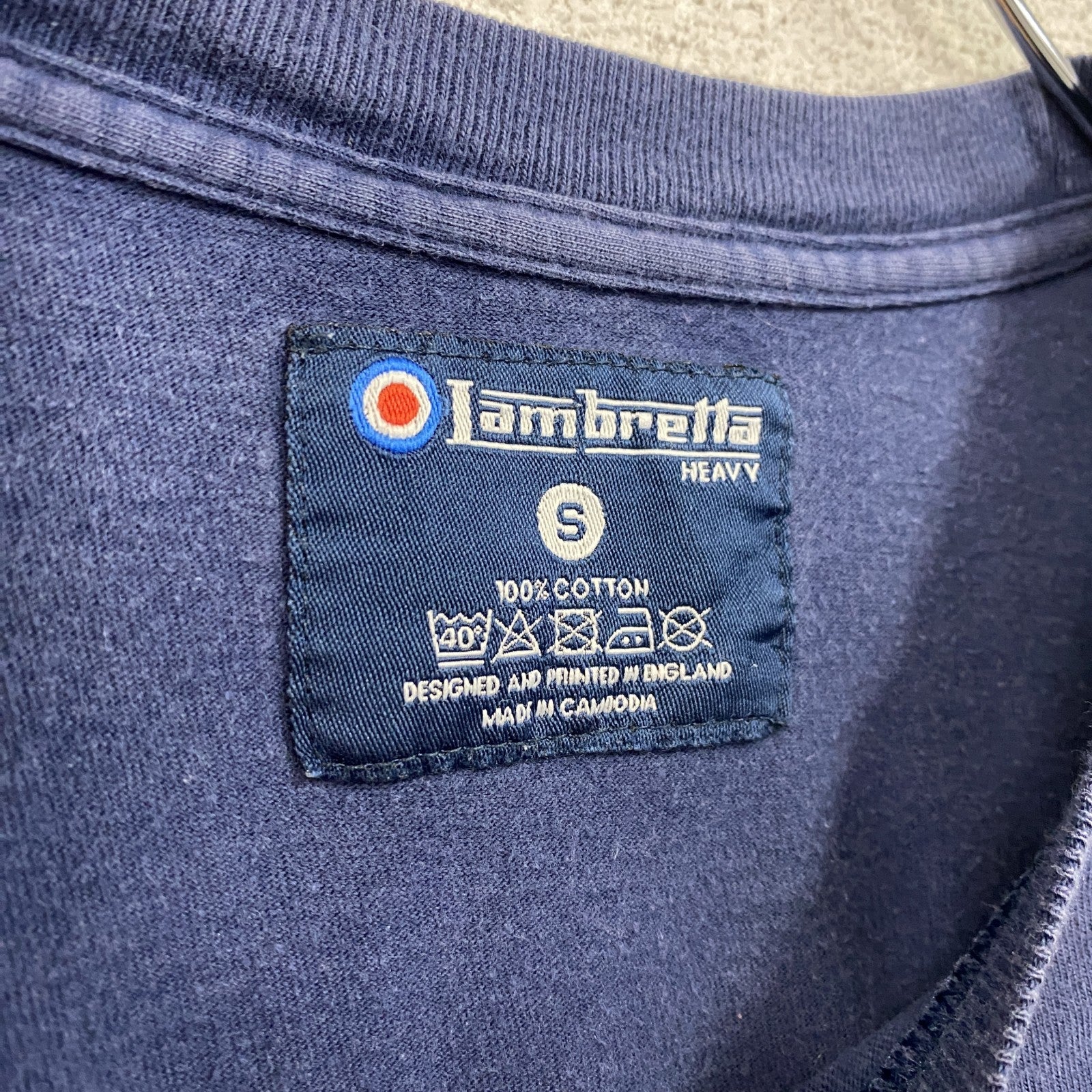 古着 used　Lambretta　半袖レーシングデザインプリントTシャツ　イギリス　クルーネック　ネイビー　Sサイズ