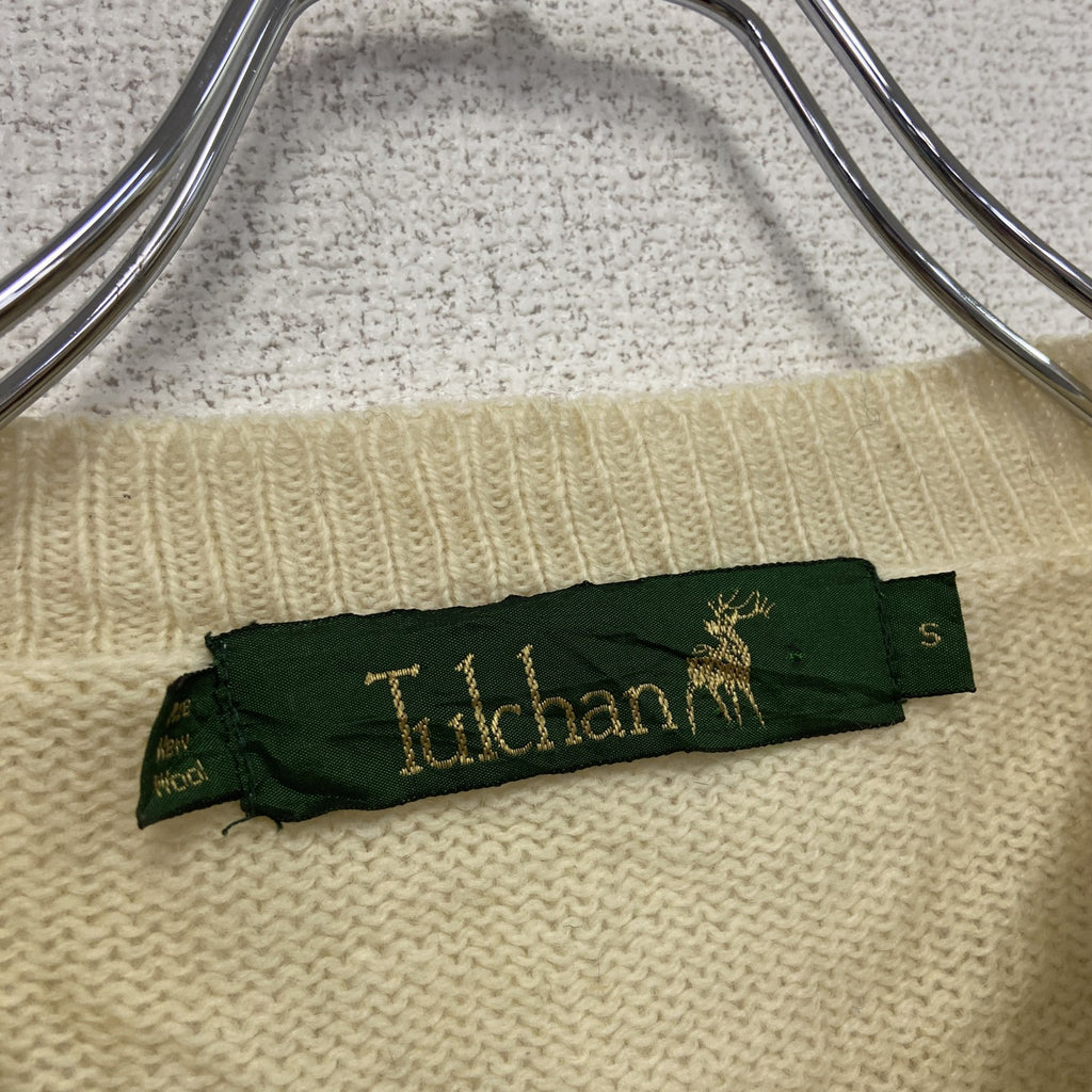 ～00s　Tulchan　ウールニットセーター　Pure New Wool　総柄　ヴィンテージ　アイボリー　Sサイズ