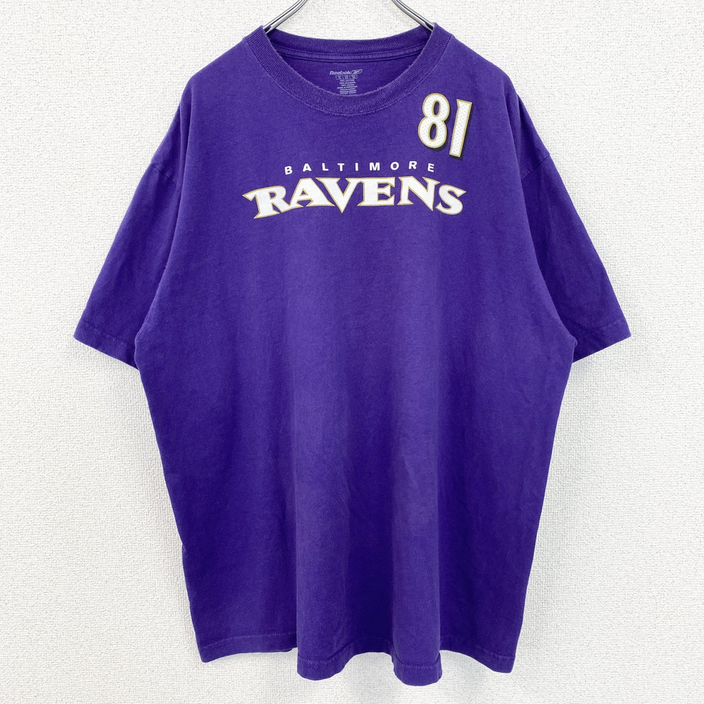 古着 used　Reebok　リーボック　NFL　ボルチモアレイブンズ　半袖ロゴプリントＴシャツ　背番号　紫　XLサイズ