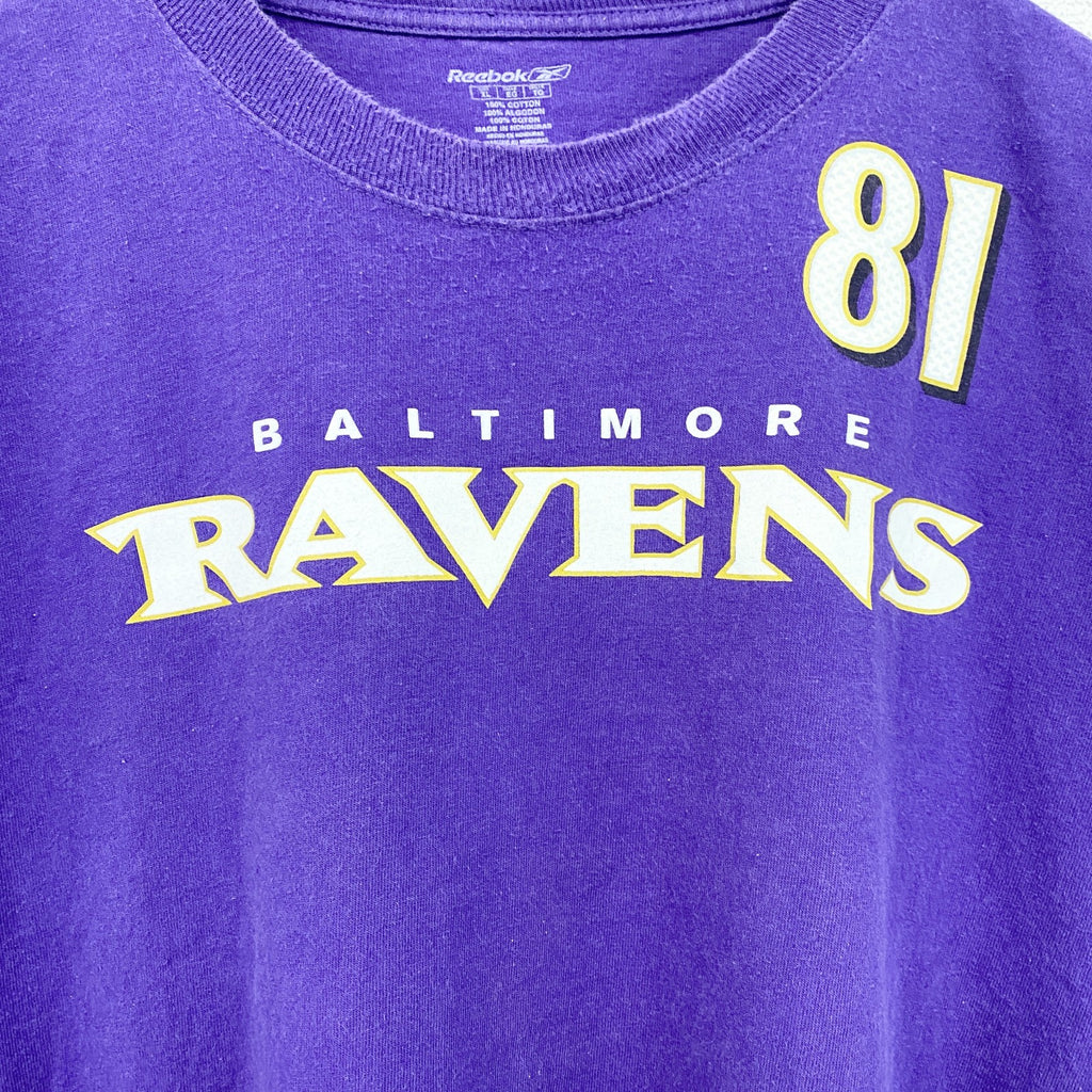 古着 used　Reebok　リーボック　NFL　ボルチモアレイブンズ　半袖ロゴプリントＴシャツ　背番号　紫　XLサイズ