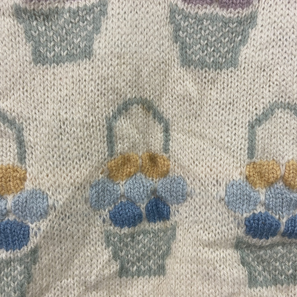 ～00s　Tulchan　ウールニットセーター　Pure New Wool　総柄　ヴィンテージ　アイボリー　Sサイズ