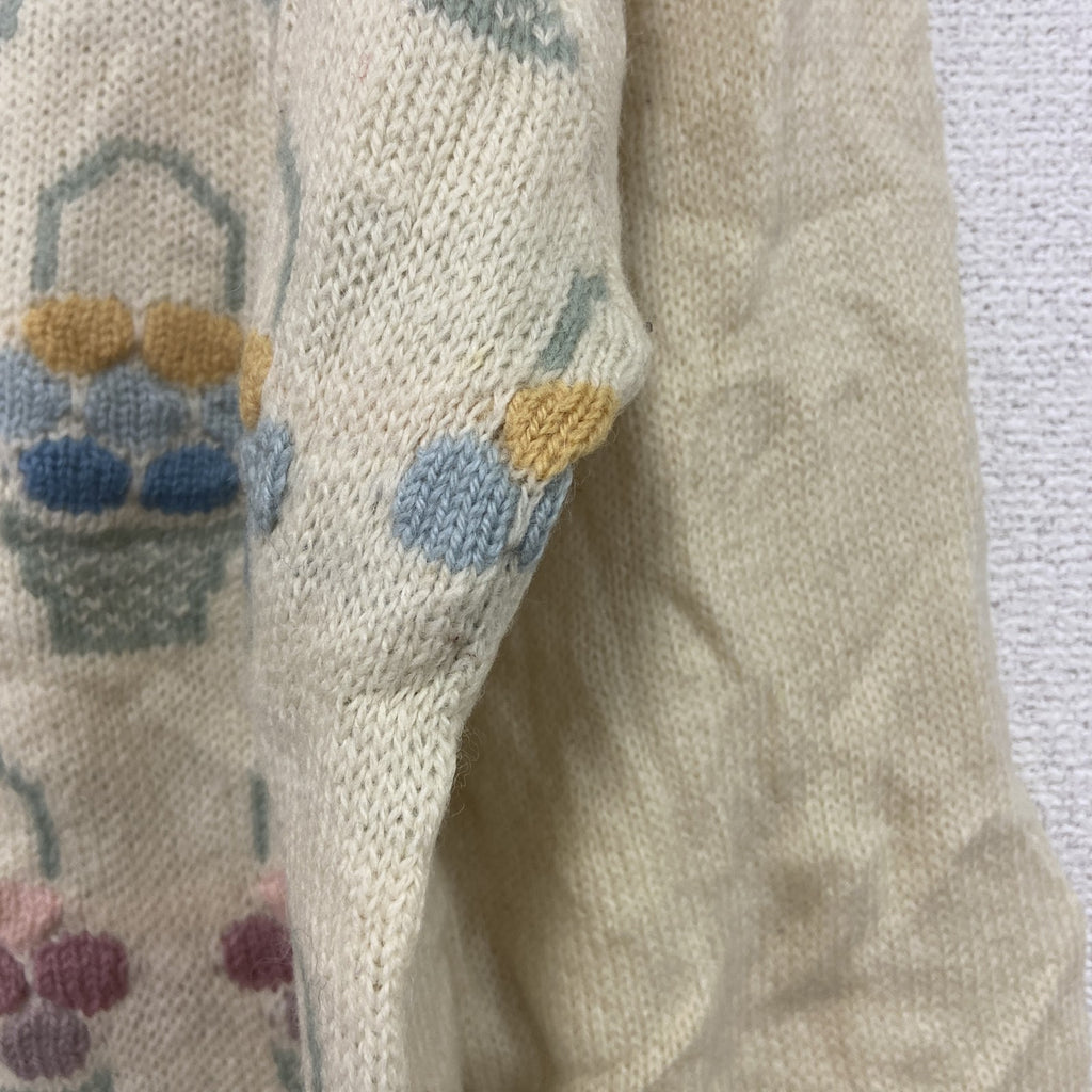 ～00s　Tulchan　ウールニットセーター　Pure New Wool　総柄　ヴィンテージ　アイボリー　Sサイズ