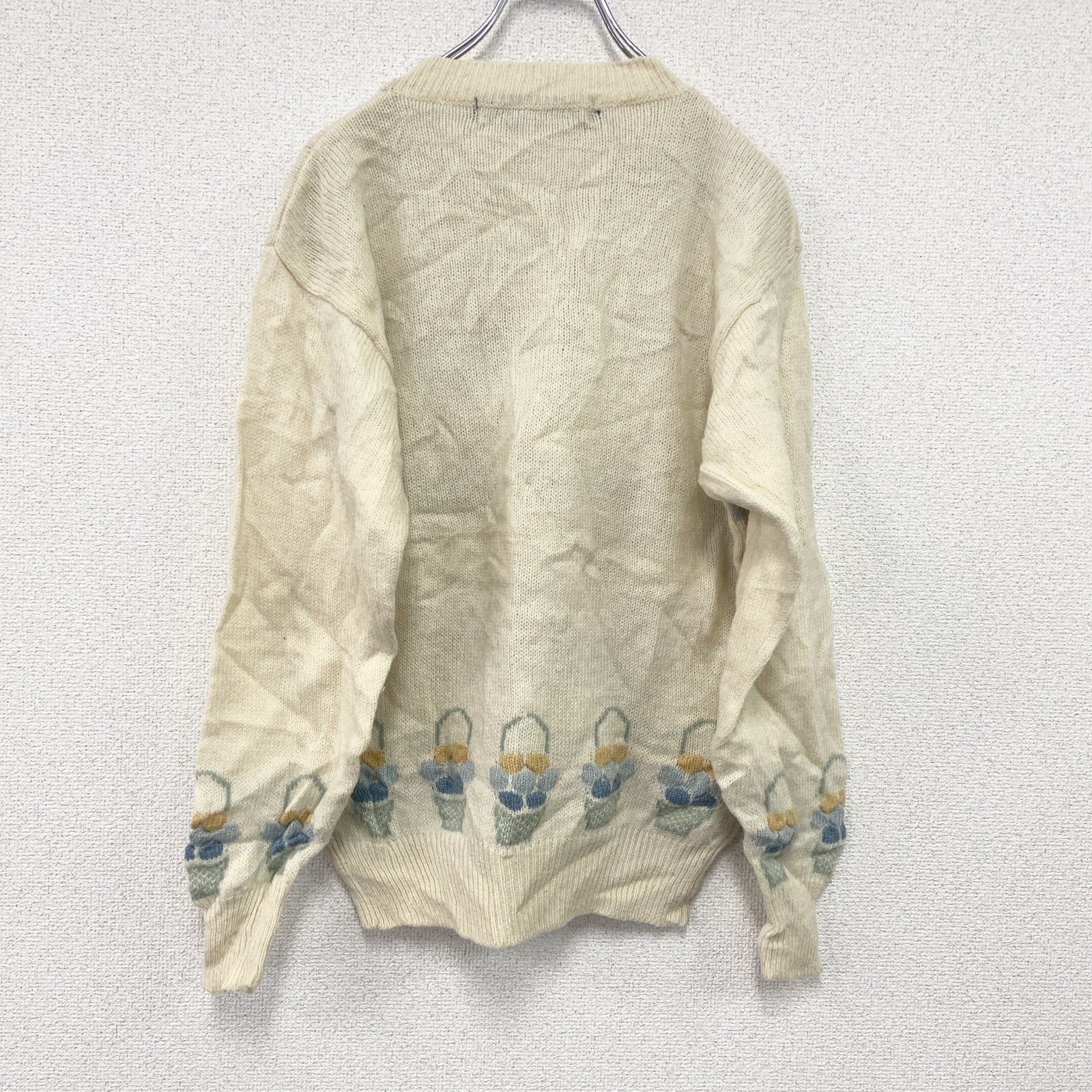 ～00s　Tulchan　ウールニットセーター　Pure New Wool　総柄　ヴィンテージ　アイボリー　Sサイズ