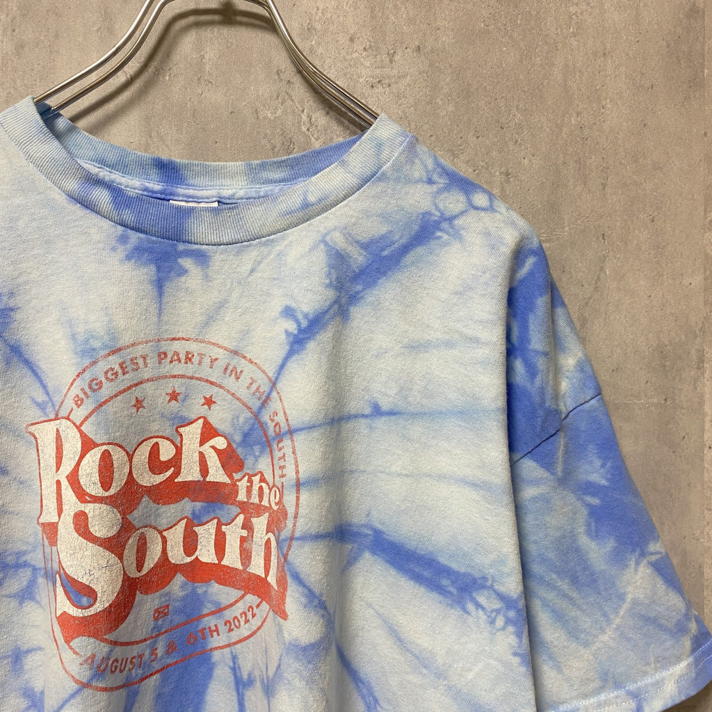 古着 used　半袖プリントTシャツ　タイダイTシャツ　ロゴ　水色　ブルー　ビッグシルエット　オーバーサイズ　XLサイス