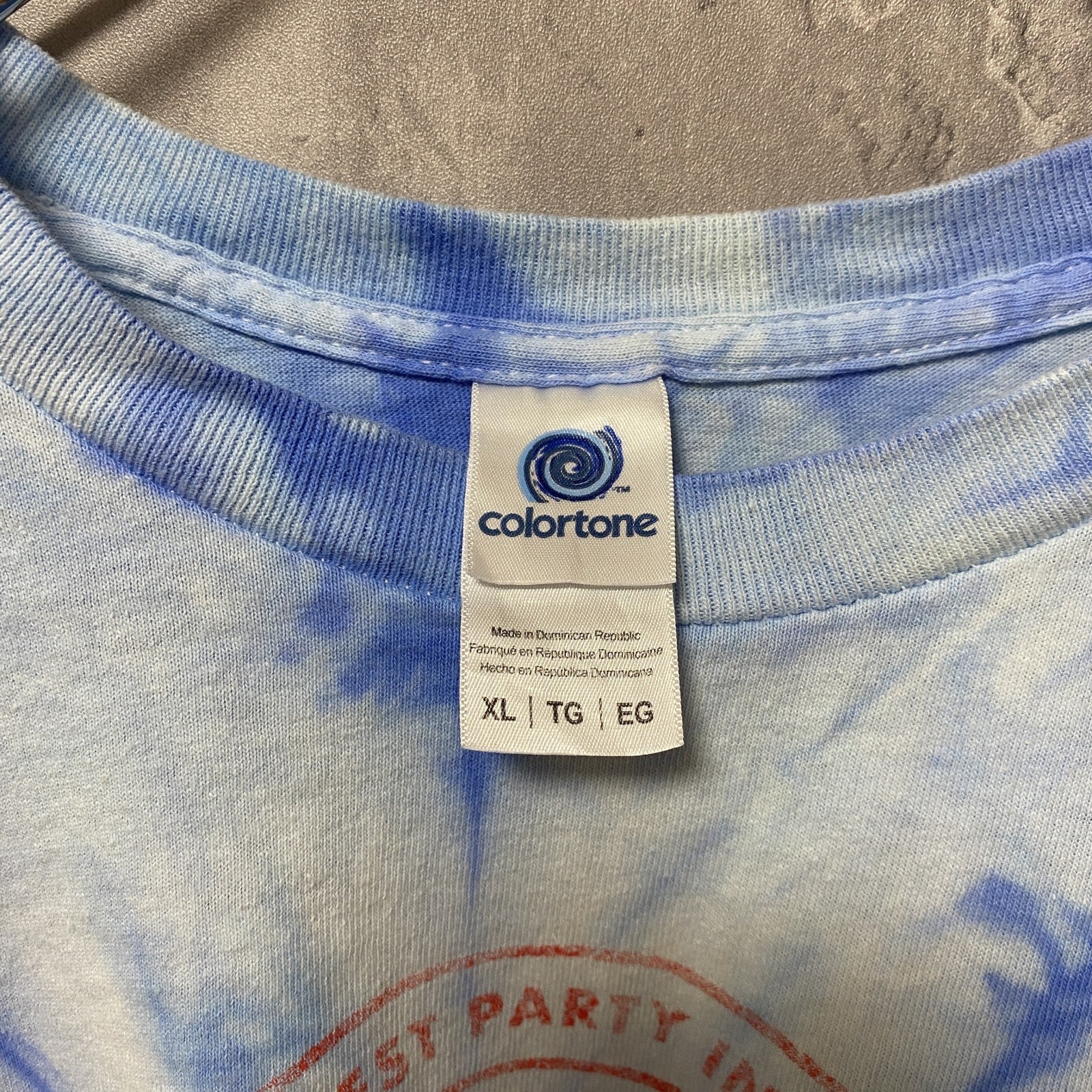 古着 used　半袖プリントTシャツ　タイダイTシャツ　ロゴ　水色　ブルー　ビッグシルエット　オーバーサイズ　XLサイス