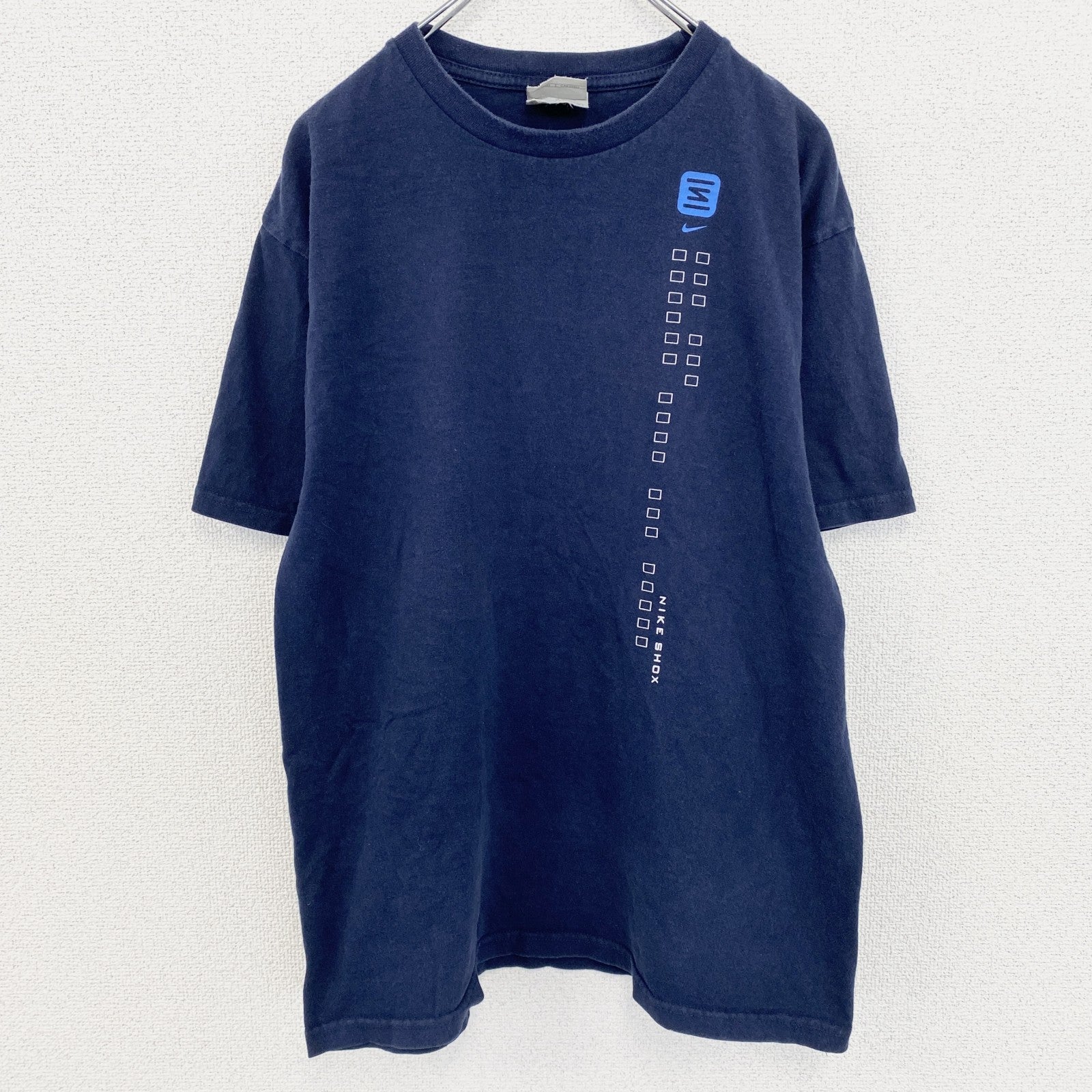 古着 used　00s　NIKE　ナイキ　SHOX　ショックス　半袖プリントＴシャツ　両面プリント　紺　ネイビー　Mサイズ
