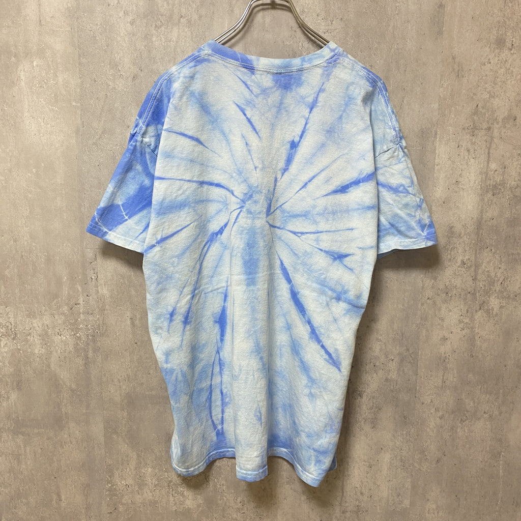 古着 used　半袖プリントTシャツ　タイダイTシャツ　ロゴ　水色　ブルー　ビッグシルエット　オーバーサイズ　XLサイス
