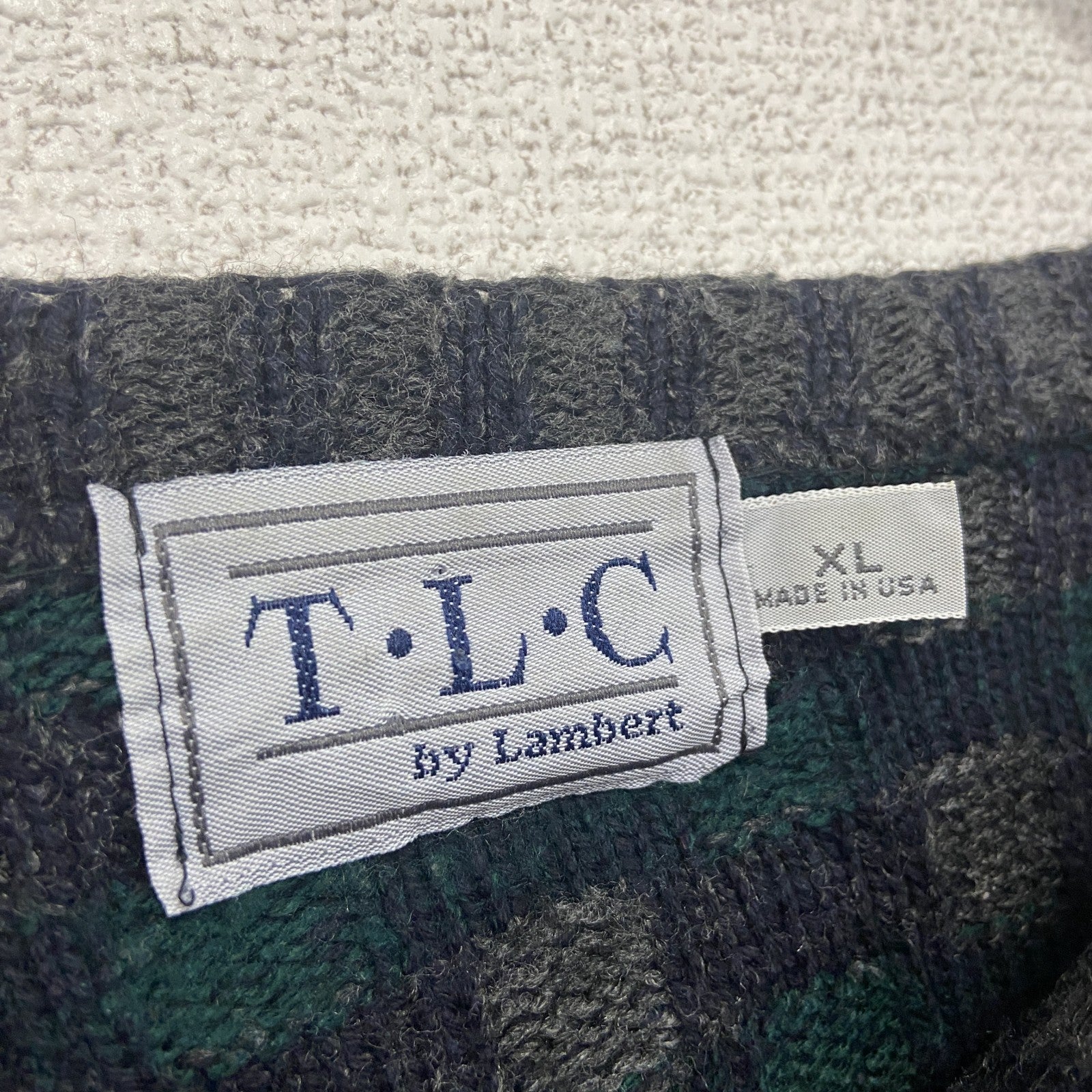 ～90s　T.L.C byLambert　ニットセーター　総柄　ヴィンテージ　深緑　ディープグリーン　XLサイズ