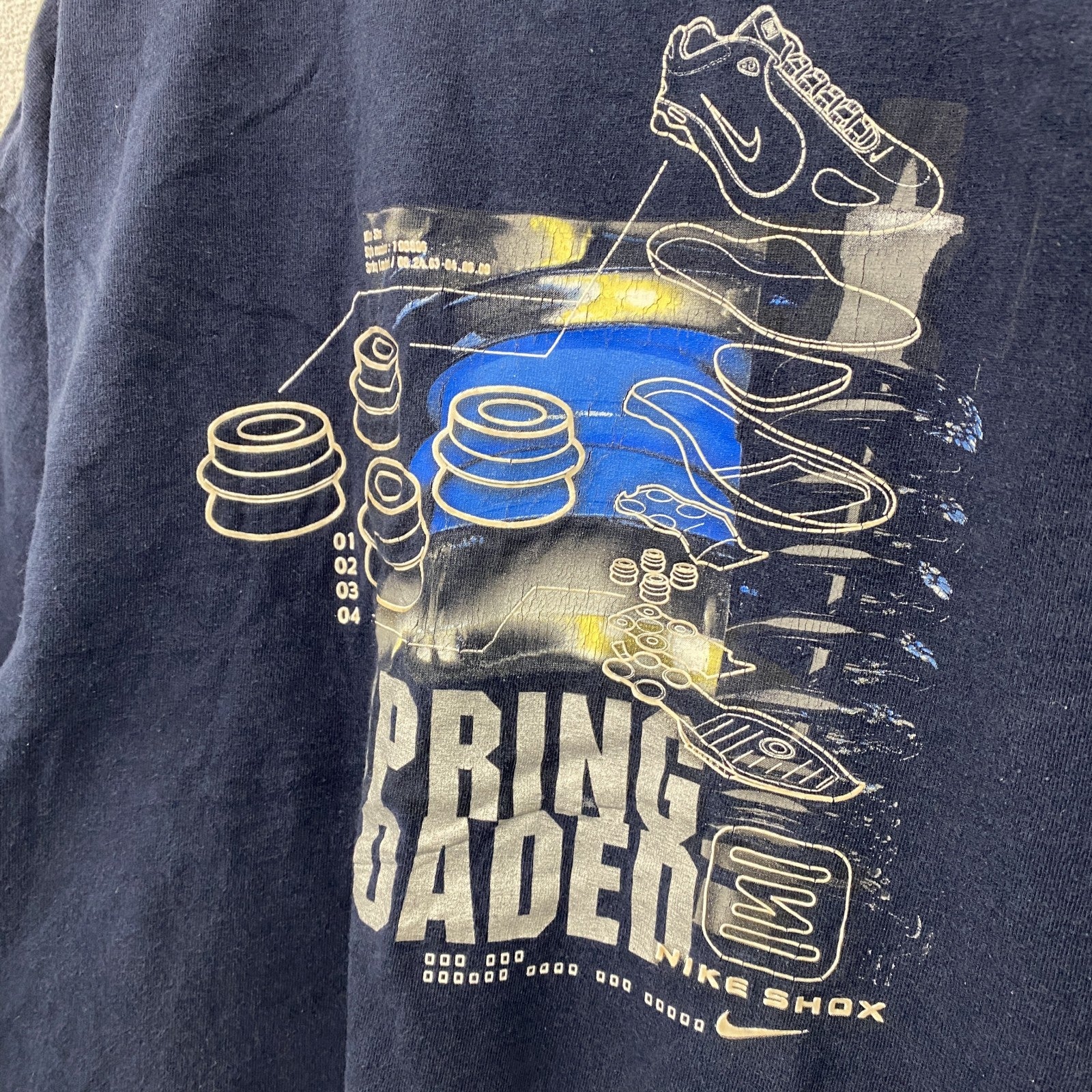 古着 used　00s　NIKE　ナイキ　SHOX　ショックス　半袖プリントＴシャツ　両面プリント　紺　ネイビー　Mサイズ