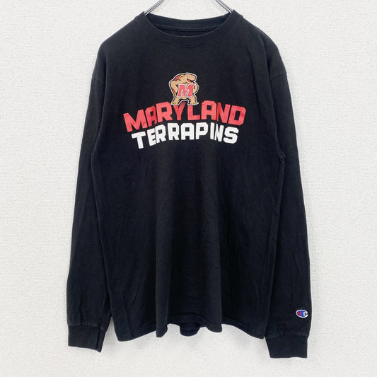 古着 used　champion　チャンピオン　長袖カレッジプリントTシャツ　ロンT　メリーランド大学　テラピンズ　黒　Mサイズ