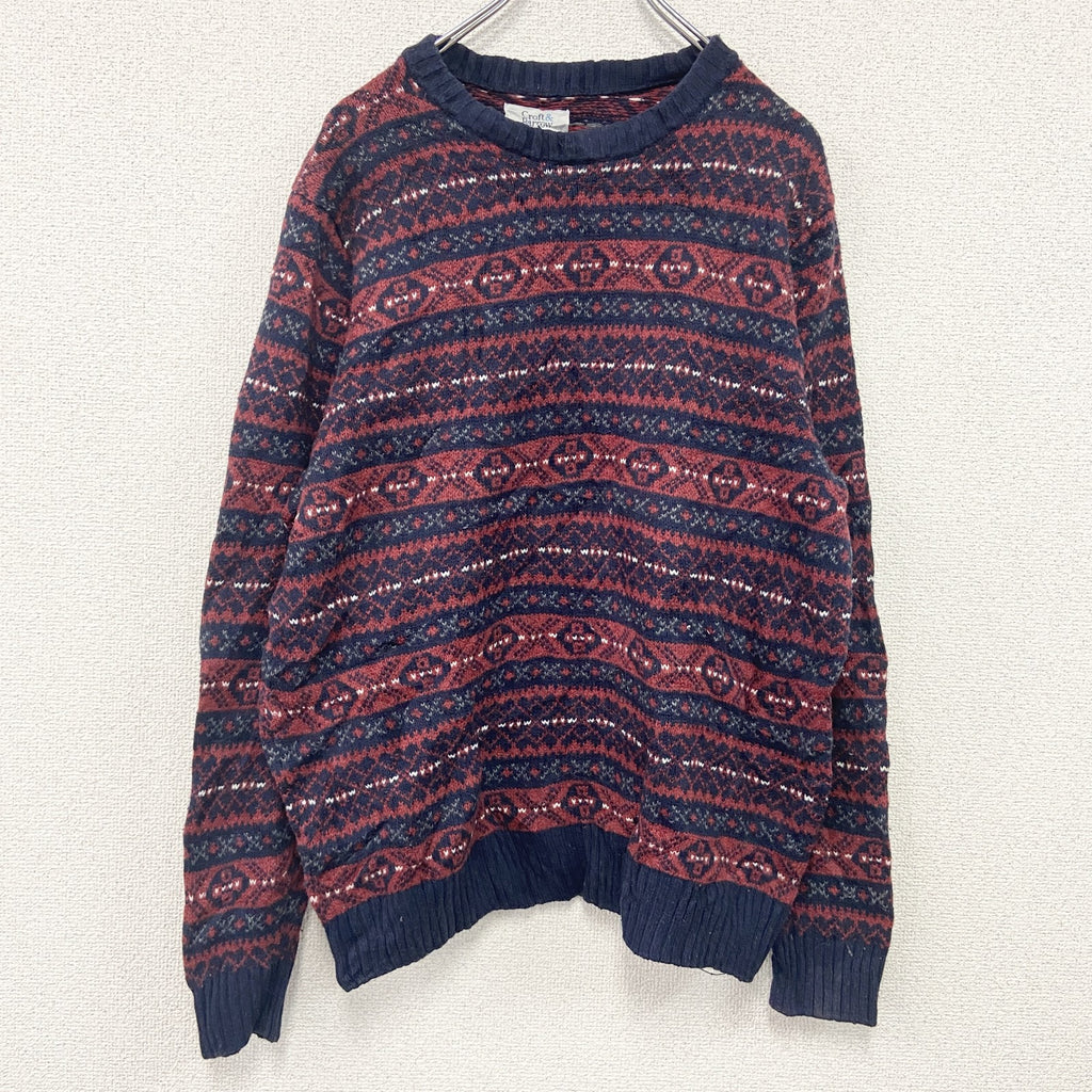 Croft&Barrow　コットンニットセーター　総柄　赤　レッド　Mサイズ