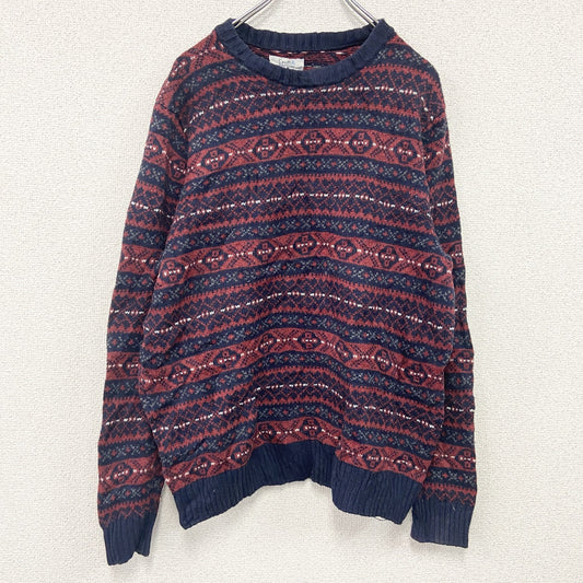 Croft&Barrow　コットンニットセーター　総柄　赤　レッド　Mサイズ