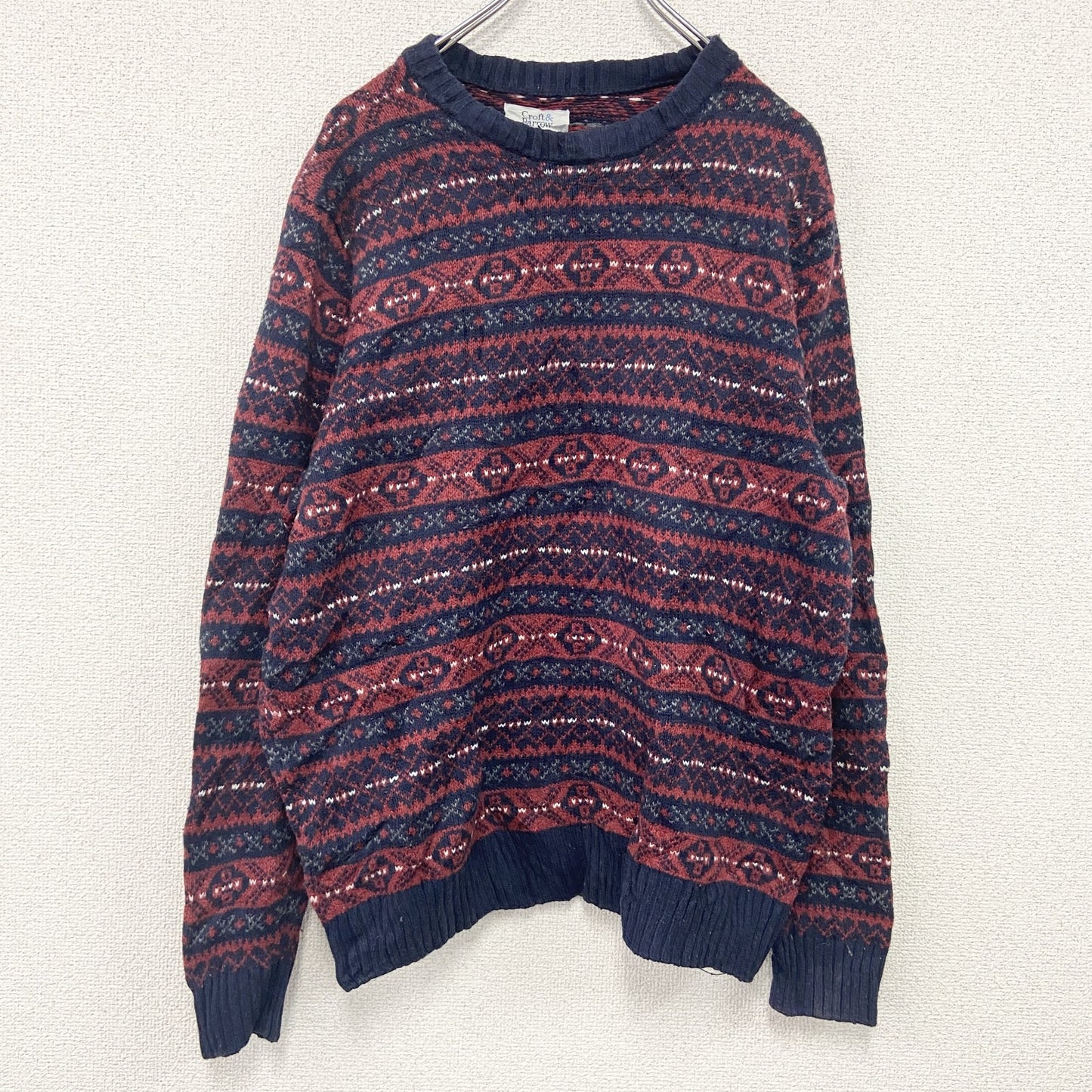 Croft&Barrow　コットンニットセーター　総柄　赤　レッド　Mサイズ