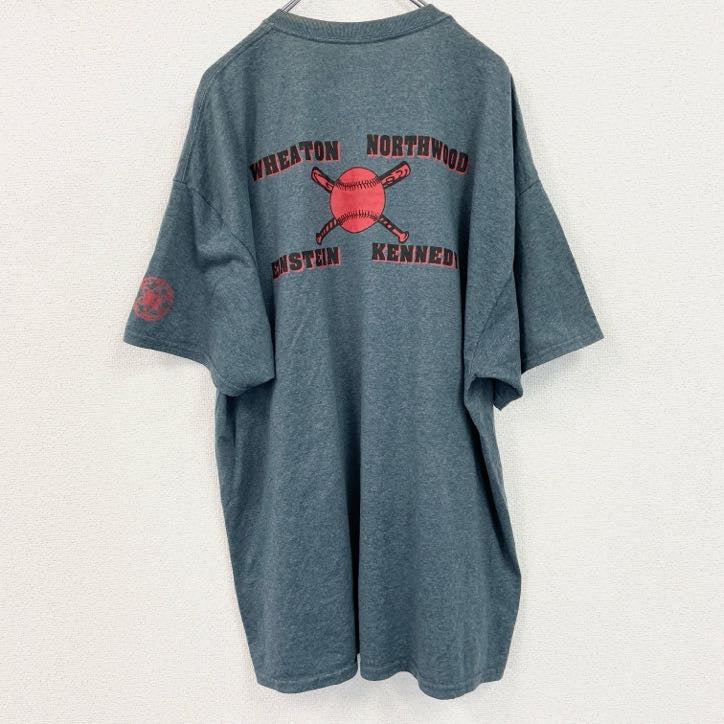 古着 used　半袖プリントTシャツ　野球　ベースボール　クルーネック　レトロデザイン　灰色　グレー　2XLサイズ
