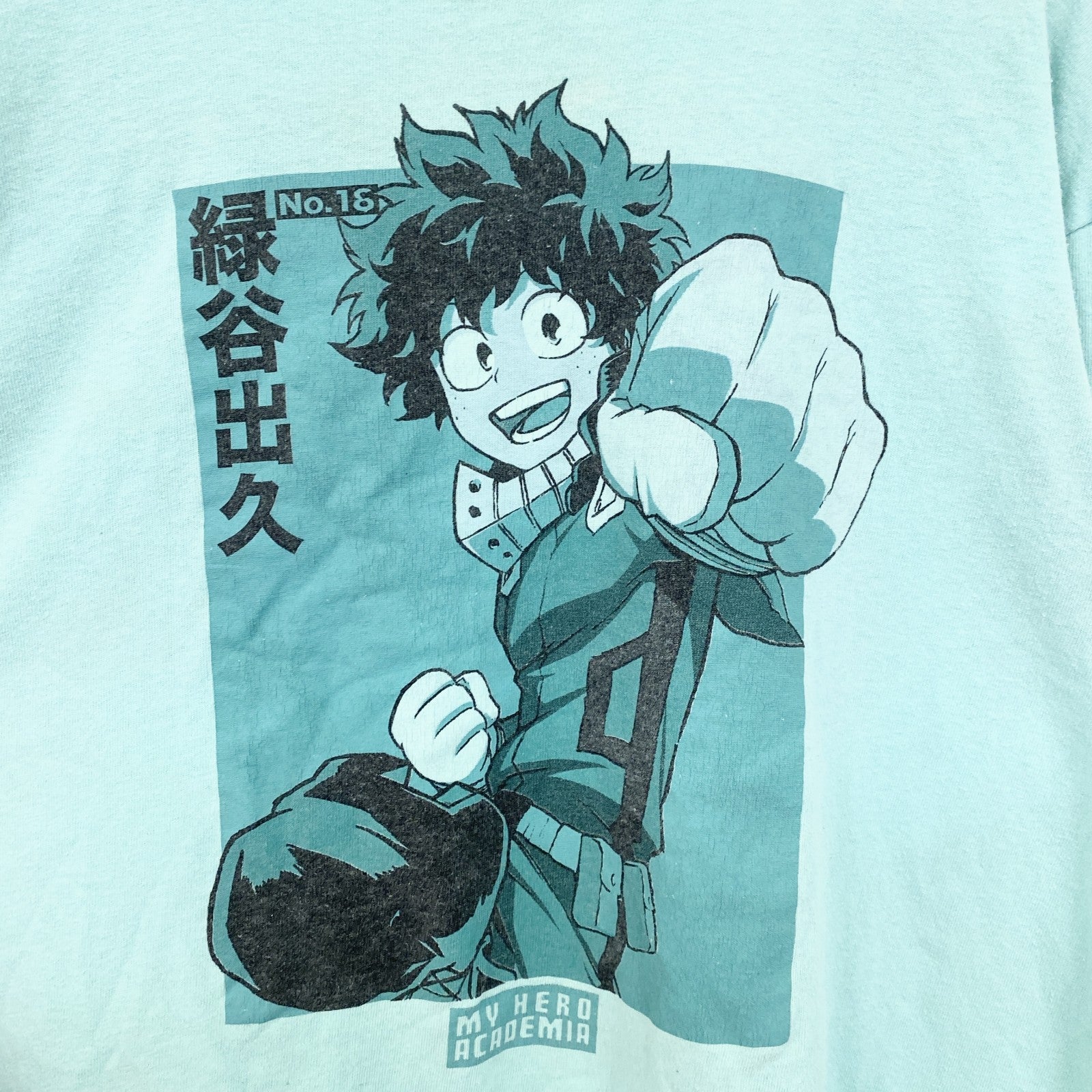 古着 used　僕のヒーローアカデミア　緑谷出久　長袖アニメプリントＴシャツ　キャラクターデザイン　グリーン　Lサイズ