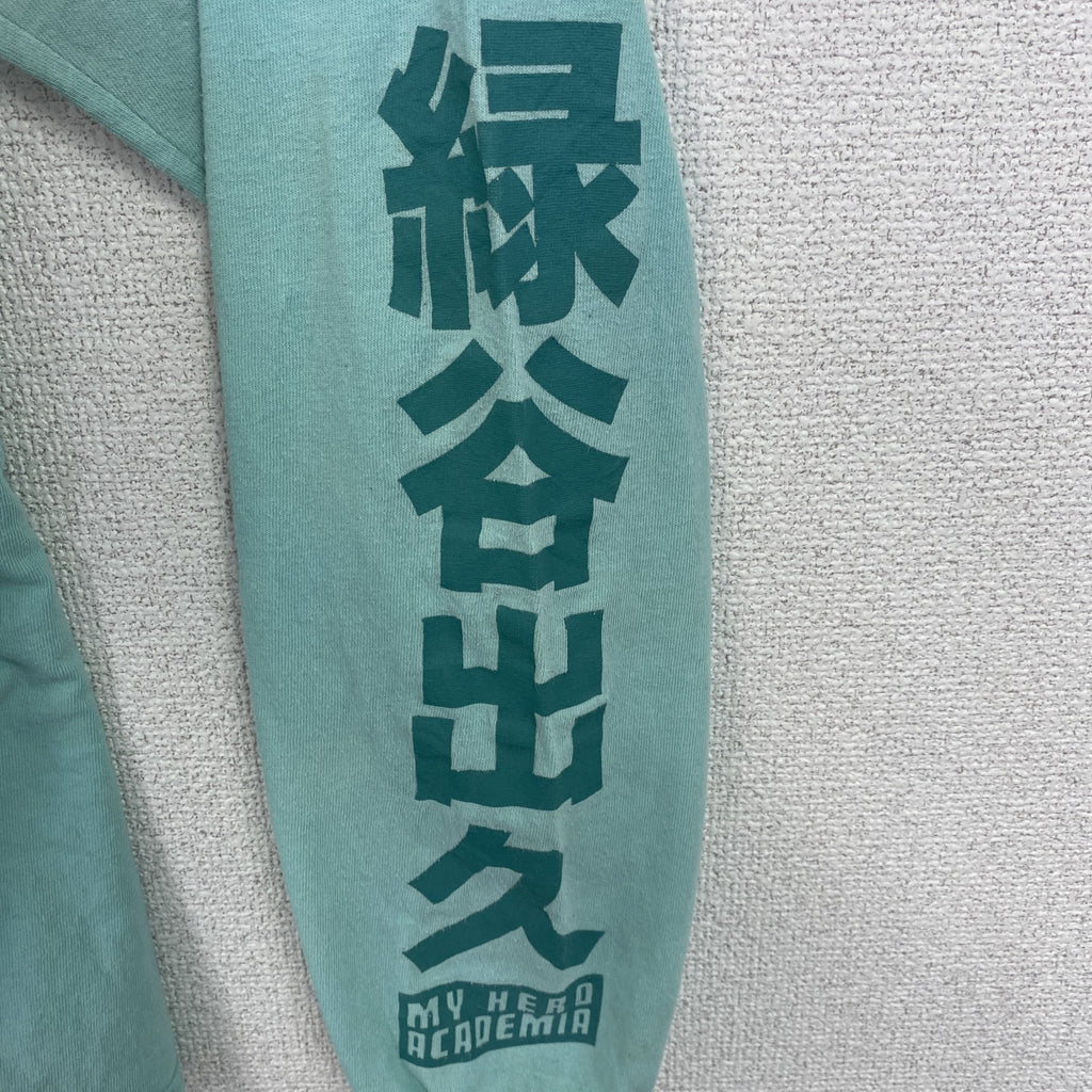 古着 used　僕のヒーローアカデミア　緑谷出久　長袖アニメプリントＴシャツ　キャラクターデザイン　グリーン　Lサイズ