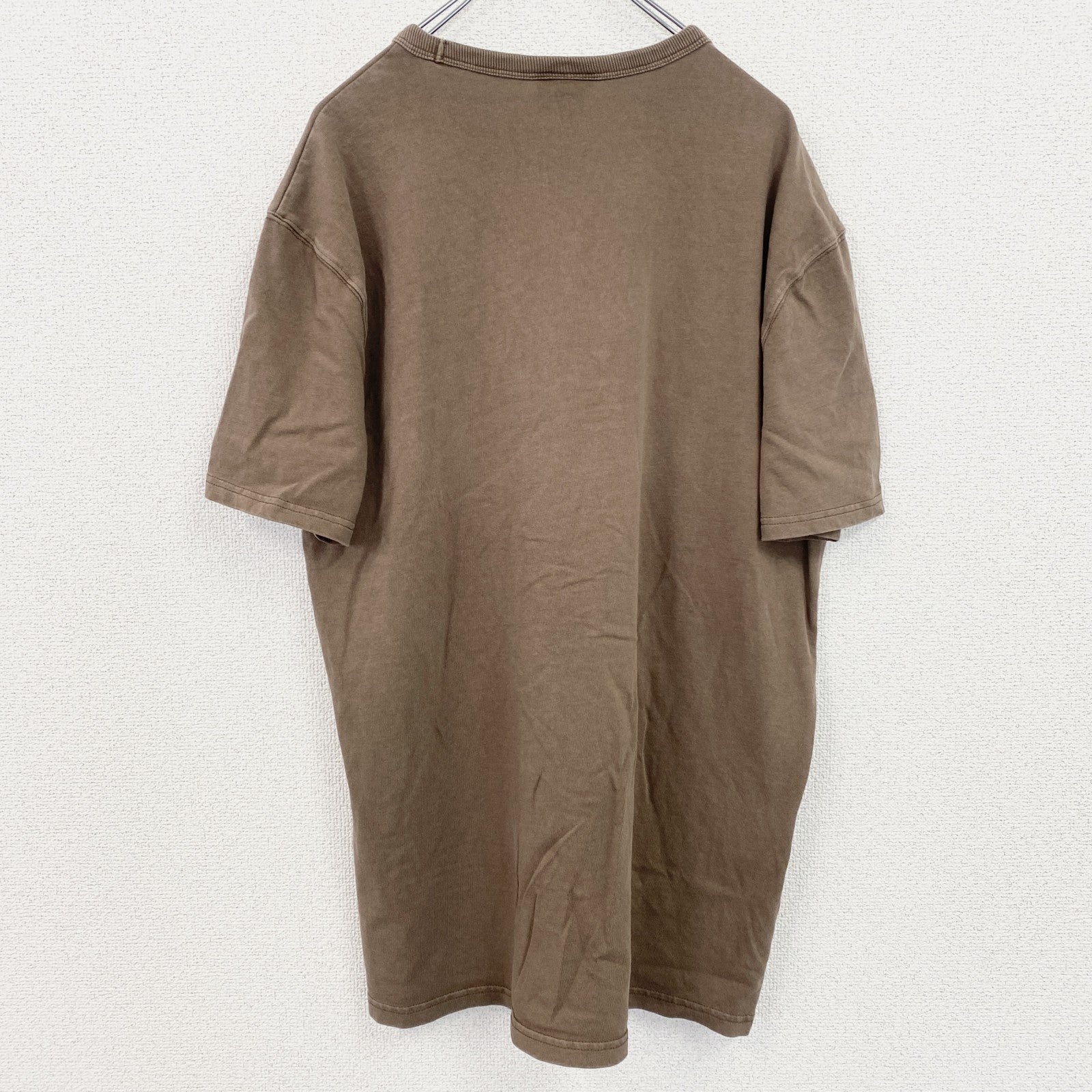 古着 used　champion　チャンピオン　半袖ロゴプリントTシャツ　クルーネック　V字ガゼット　ブラウン　Lサイズ