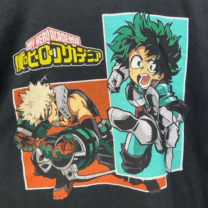 古着 used　半袖アニメプリントTシャツ　僕のヒーローアカデミア　クルーネック　レトロデザイン　黒　ブラック　Lサイズ