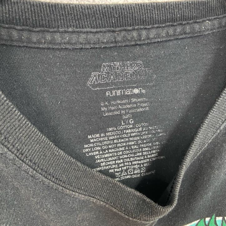 古着 used　半袖アニメプリントTシャツ　僕のヒーローアカデミア　クルーネック　レトロデザイン　黒　ブラック　Lサイズ