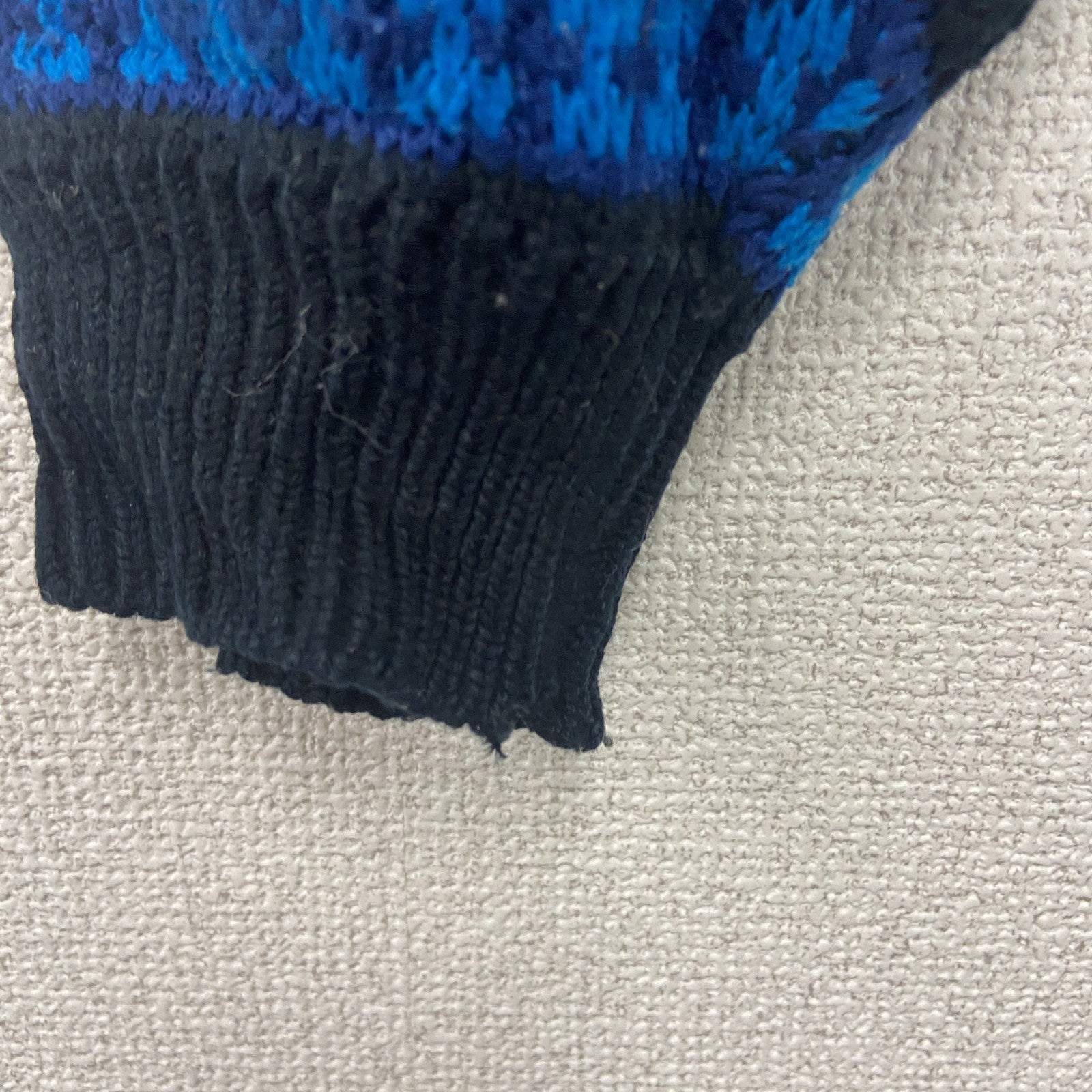 ～90s　BOTANY500　アクリルニットセーター　クルーネック　フェアアイル柄　総柄　ヴィンテージ　青　ブルー　XLサイズ