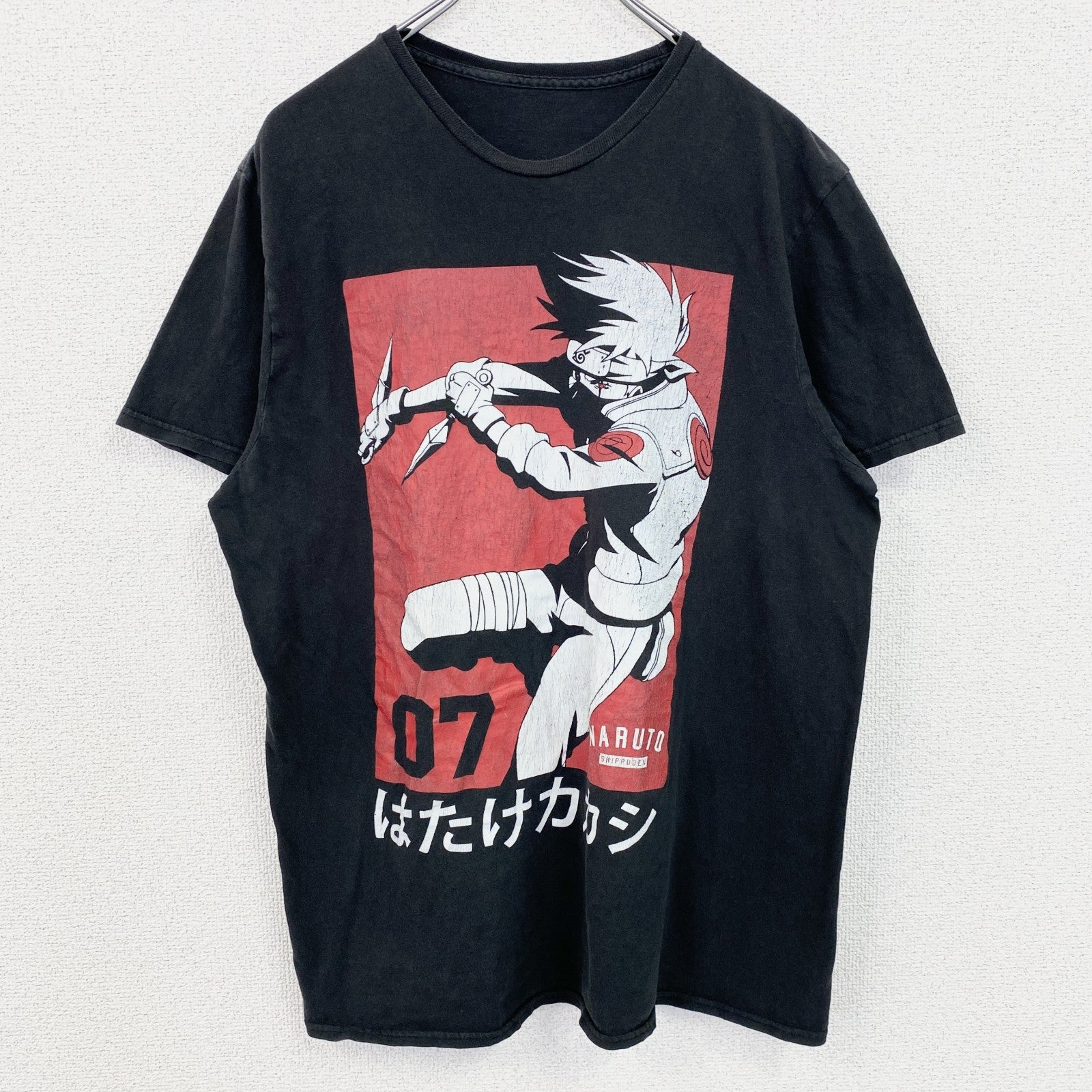 古着 used　NARUTO　ナルト疾風伝　はたけカカシ　半袖アニメプリントＴシャツ　キャラクターデザイン　黒　ブラック