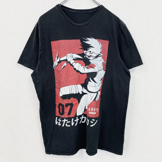 古着 used　NARUTO　ナルト疾風伝　はたけカカシ　半袖アニメプリントＴシャツ　キャラクターデザイン　黒　ブラック