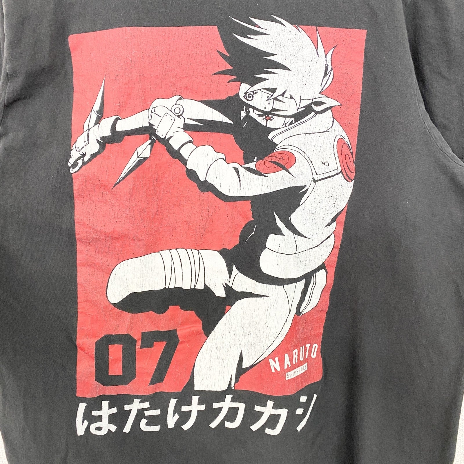 古着 used　NARUTO　ナルト疾風伝　はたけカカシ　半袖アニメプリントＴシャツ　キャラクターデザイン　黒　ブラック