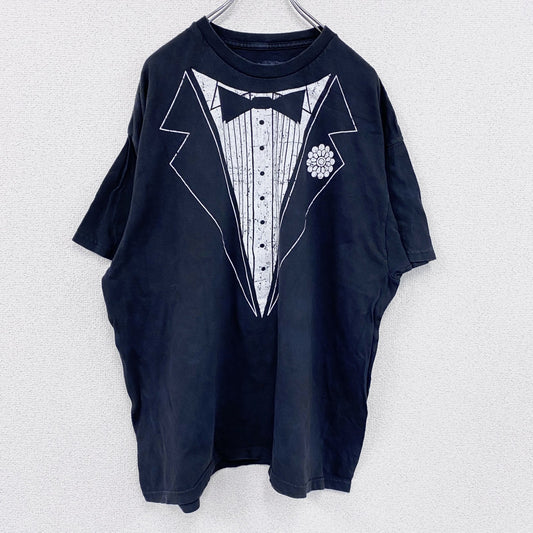 半袖騙し絵プリントTシャツ　黒　ブラック　2XLサイズ