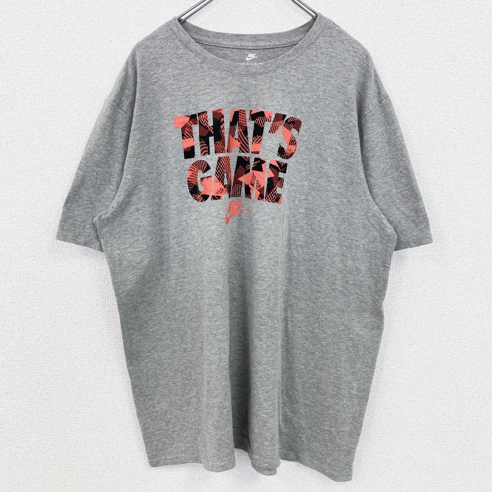 古着 used　NIKE　ナイキ　半袖英語ロゴプリントＴシャツ　クルーネック　THAT’S GAME　グレー　2XLサイズ
