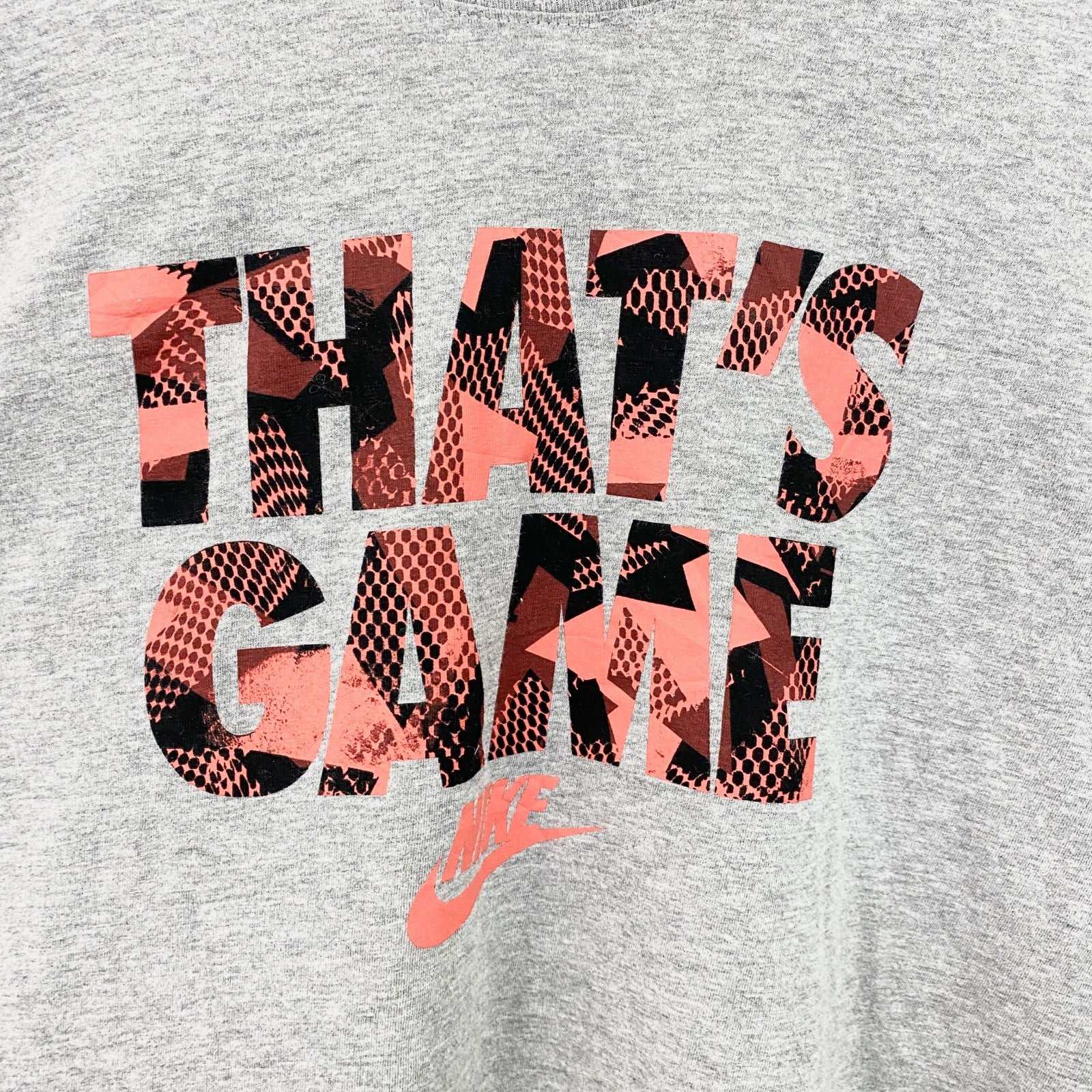 古着 used　NIKE　ナイキ　半袖英語ロゴプリントＴシャツ　クルーネック　THAT’S GAME　グレー　2XLサイズ