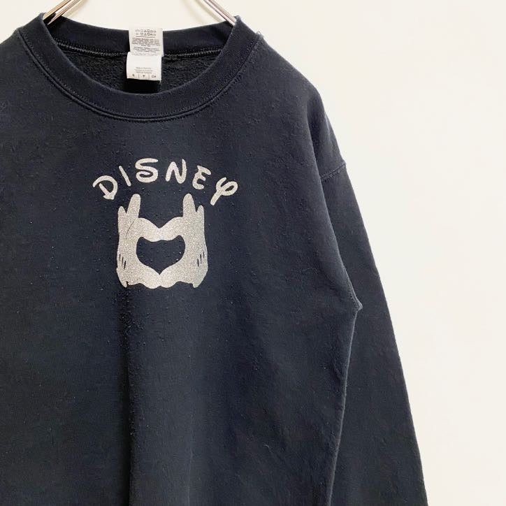 古着 used　GILDAN ギルダン　DISNEY　ディズニー　長袖プリントスウェット　トレーナー　クルーネック　黒　Sサイズ